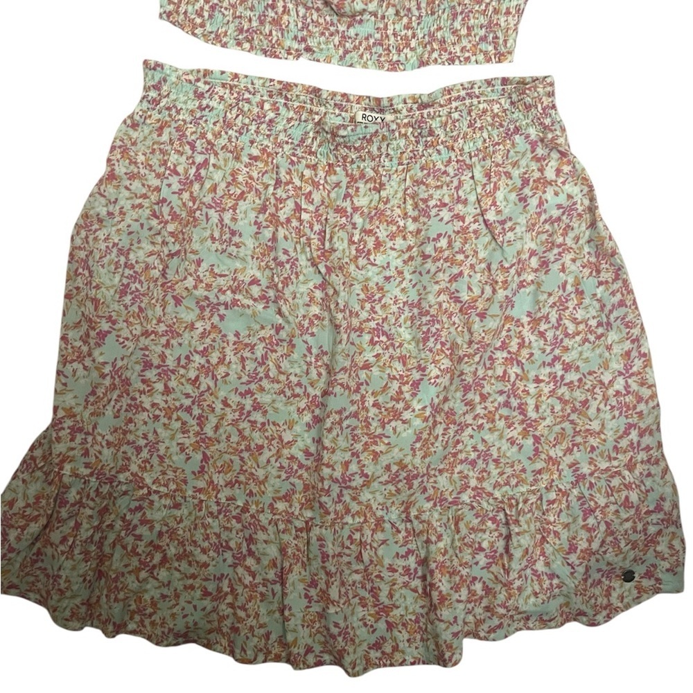 Roxy Pink and Mint Floral Two-Piece Skirt Set - Picture 2 of 6